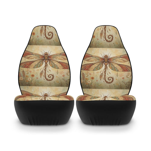 Boho Dragonfly Car Seat Covers — Vintage Floral Polyester Front Seat Protectors - The Wooden Can