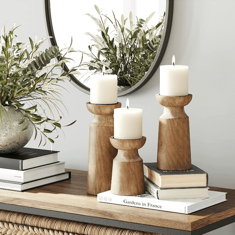 Solid Wood Retro Candlestick Home B & B Table Decoration Candle Holder Wooden - The Wooden Can
