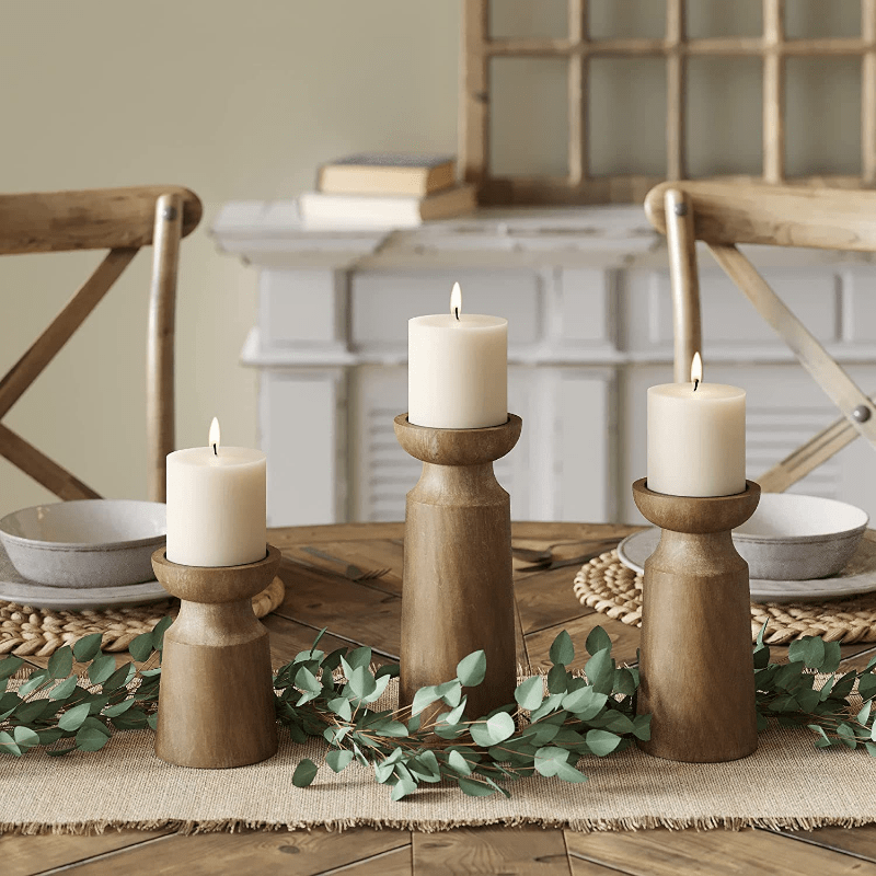 Solid Wood Retro Candlestick Home B & B Table Decoration Candle Holder Wooden - The Wooden Can