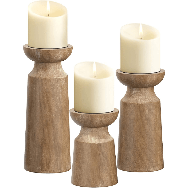 Solid Wood Retro Candlestick Home B & B Table Decoration Candle Holder Wooden - The Wooden Can